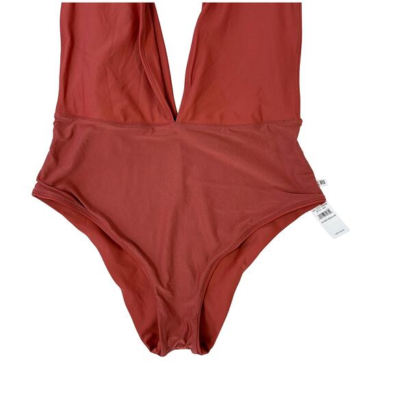 NWT Aerie Deep Plunge One Piece Swimsuit Cheeky Burnt Orange Rust Red | M - Picture 3 of 5